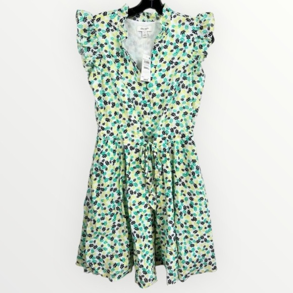 NWT ON 34TH Ruffle Short Dress Floral Print Ruffled Button Down V Neck Size S - Picture 1 of 12